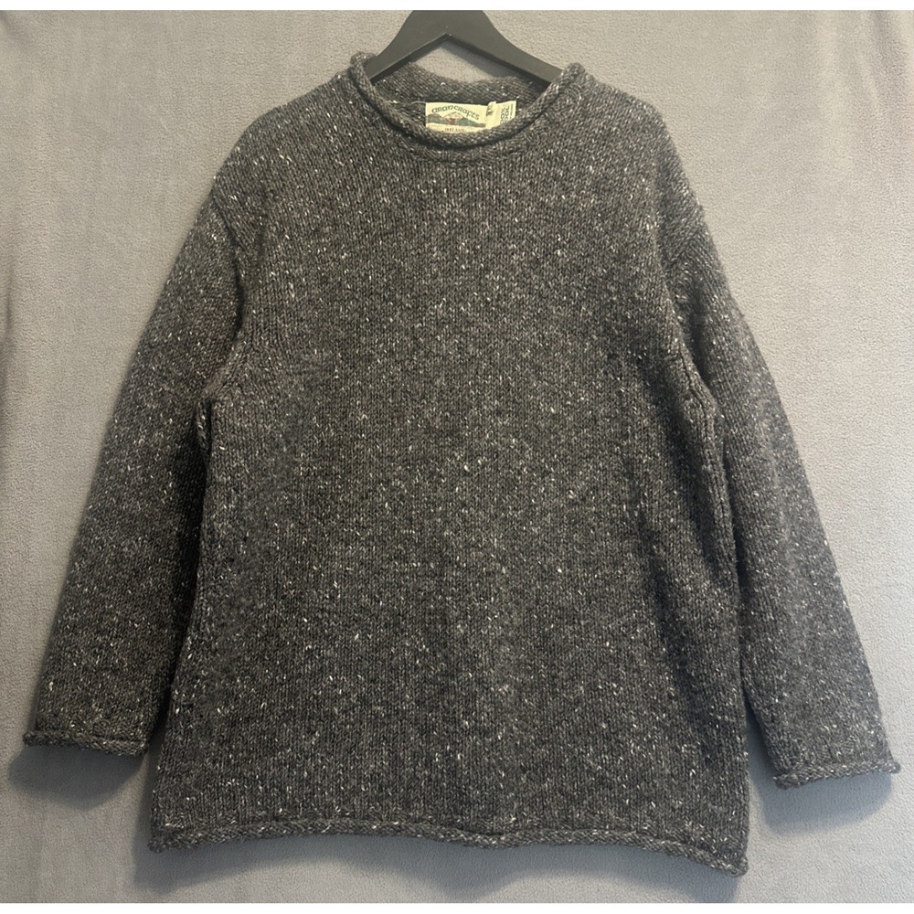 Aran Crafts Sweater Mens XL Grey Donegal Fleck Wool Roll Neck Fisherman Ireland